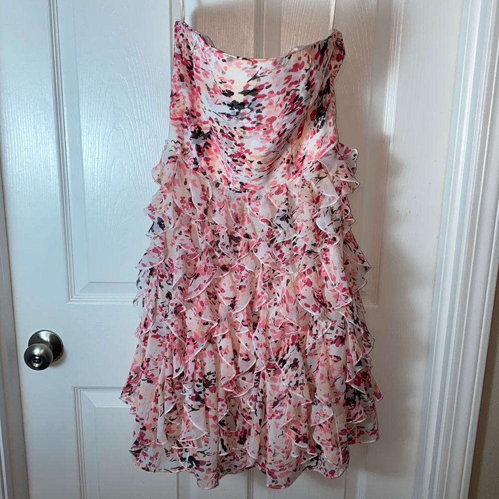 White House Black Market Pink Floral Ruffle Mini Dress